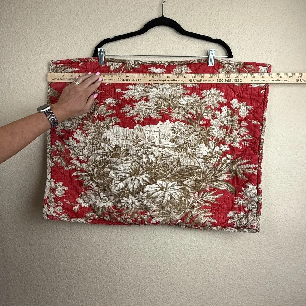 Vtg Pottery Barn Standard Red Martine Toile Quilted Linen/Cotton Sham 1 piece